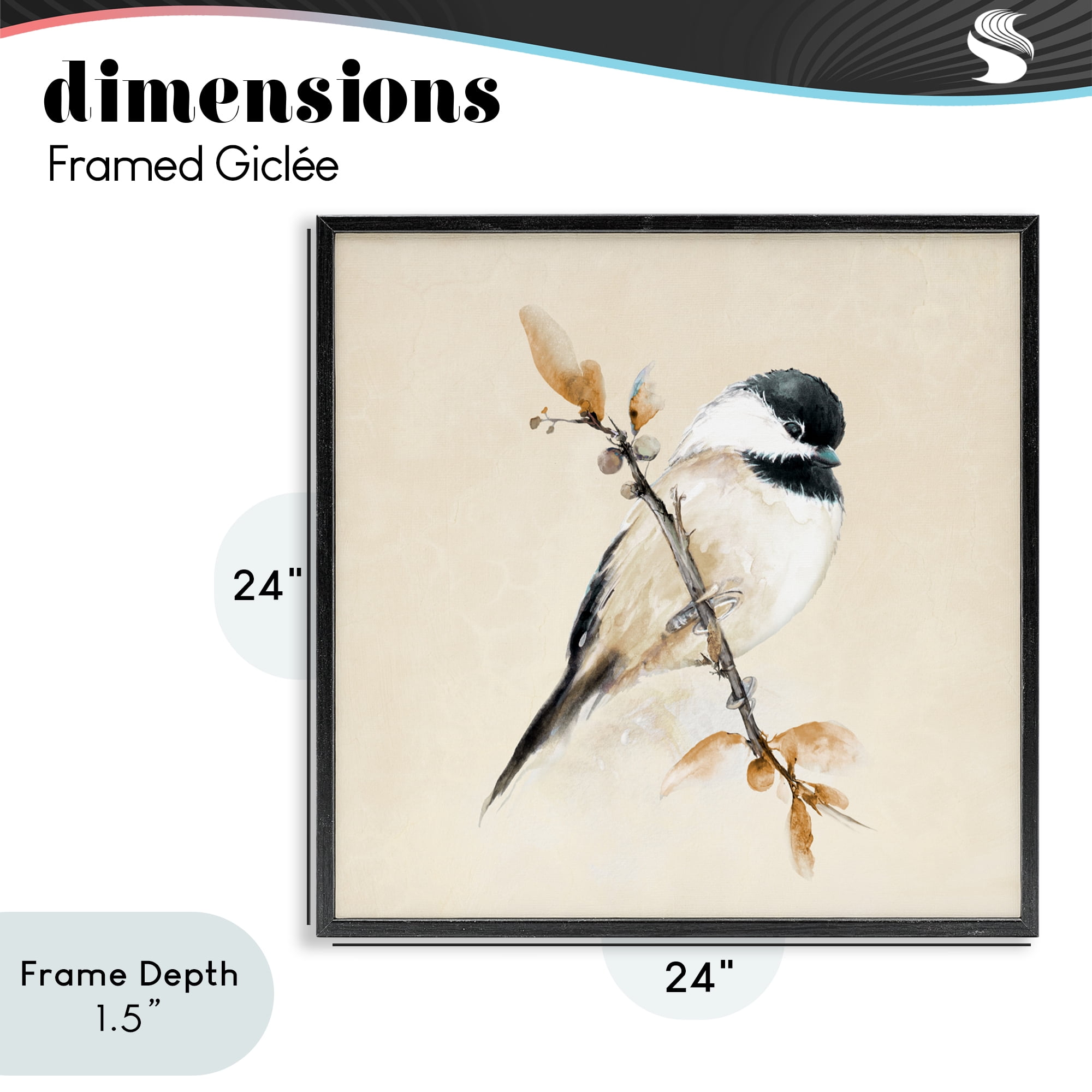 Stupell Industries Muted Watercolor Chickadee Black Framed Giclee Art, design by Diannart
