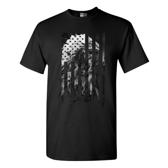 Native American Flag Patriotic Support DT Adult T-Shirt Tee