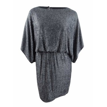 Jessica Howard Women's Petite Metallic Blouson Dress (12P, Black/Silver)