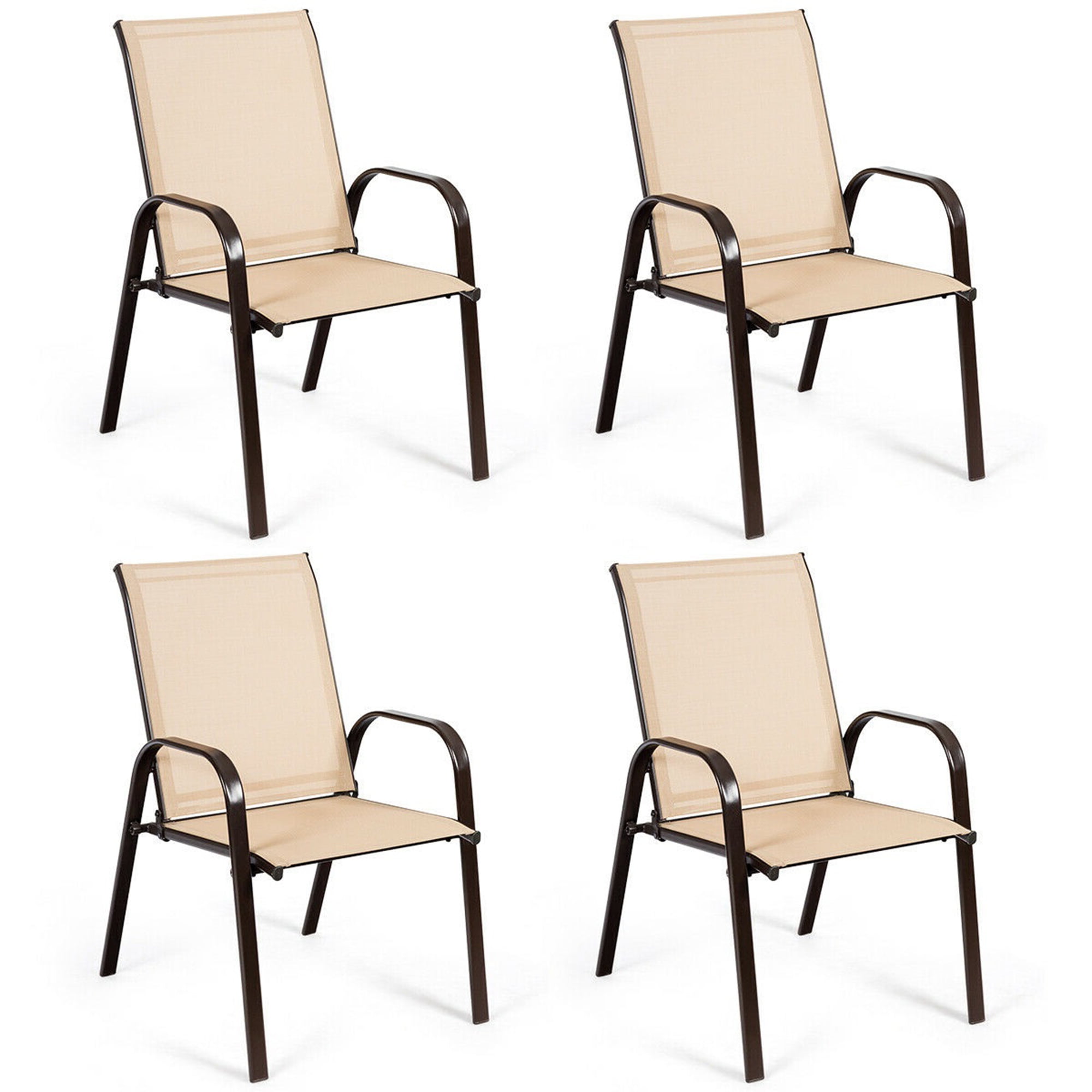 Gymax Outdoor Dining Chair - Steel - Set of 4 - Has Arms - Beige