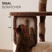 Sopapets 40.2''H Cat Tree Tower Natural Wood Aesthetic Scratching Board&Posts 1 Condo For Large Cats, Brown