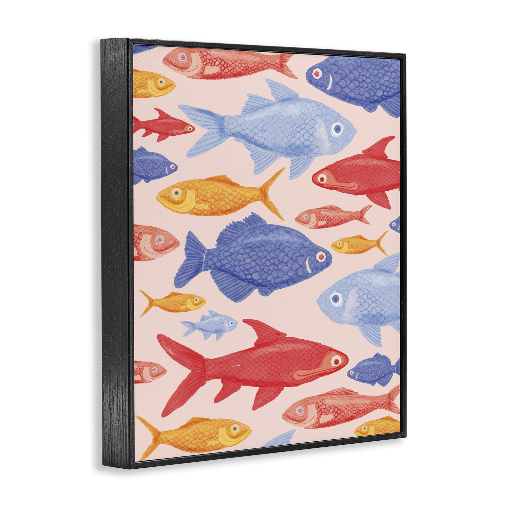 Stupell Industries Red Yellow and Blue Fish Black Framed Giclee Art, design by The Paper Curator