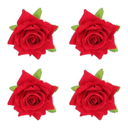 

4pcs Exquisite Artificial Rose Napkin Buckles Decorative Napkin Rings for Party (Red)