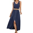 thumbnail image 1 of Robes d'Été pour Femmes Sans Manches à Boutons Taille Décontractée Ligne A Évasée Robe Midi Robe d'Été Bleu Marine G, 1 of 7