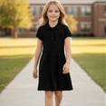 thumbnail image 6 of Girls Uniform Polo Dress Toddler Button Callor Short Sleeve Solid Tennis Dress A-Line Athletic Dresses for Kids,Black,150, 6 of 10
