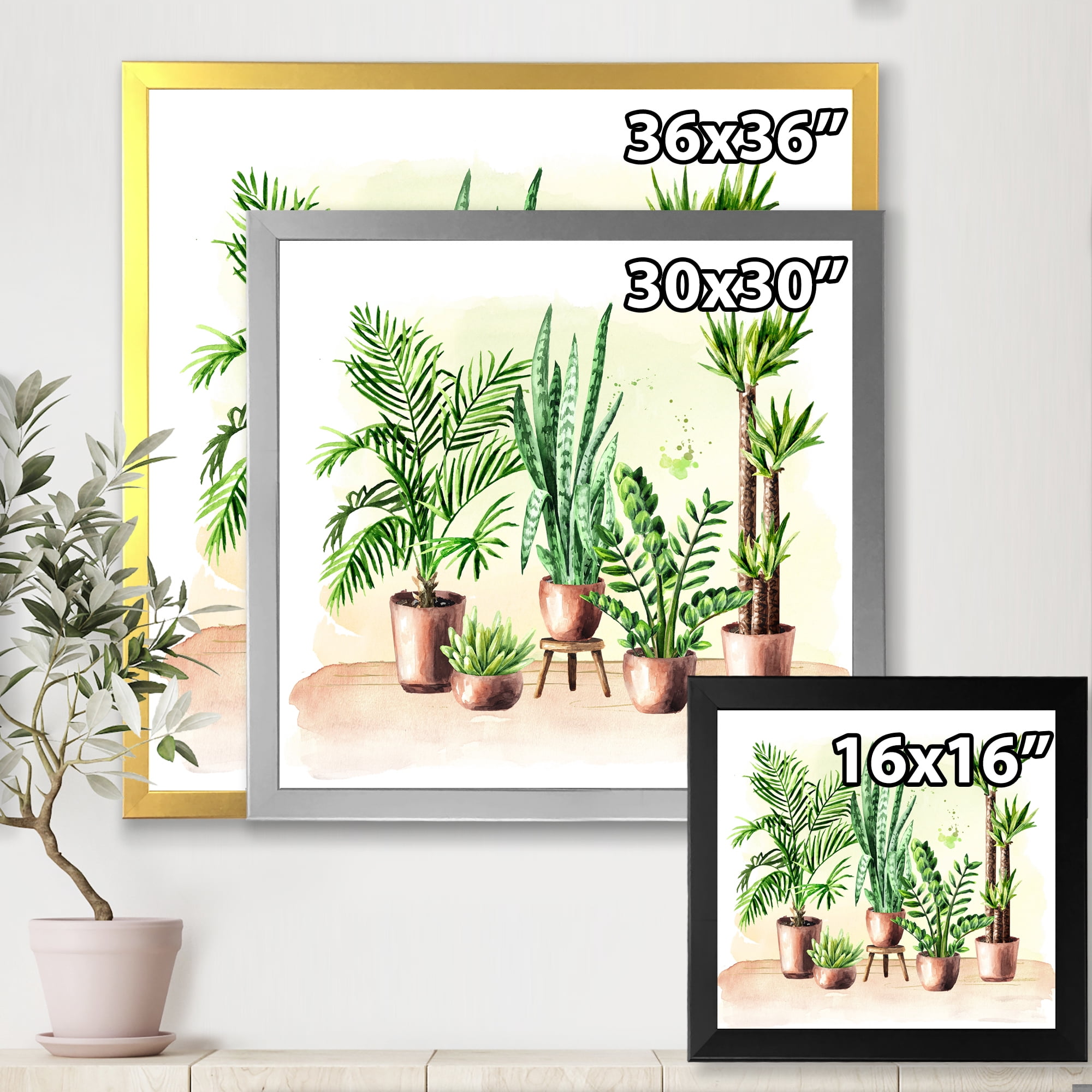 Designart 'Indoor Green Home House Plants in Pots I' Traditional Framed Art Print