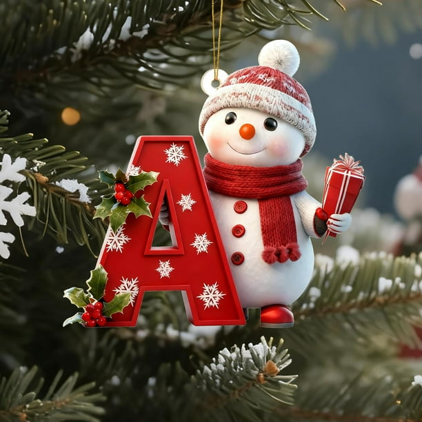 Adornos navideños de 26 letras | Colgantes acrílicos con símbolos navideños | Adornos colgantes bidimensionales de 8 cm para el árbol de Navidad y el hogar