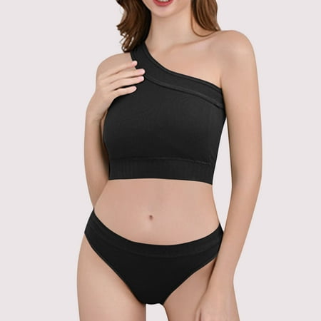 Summer Savings Clearance! Ynynloco Women s Lingerie Set One Shoulder Comfy Wireless Sports Bras with High Waisted Panty Seamless Workout 2 Piece Yoga Sets