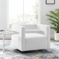 thumbnail image 2 of Pemberly Row Modern Performance Velvet Swivel Armchair in White, 2 of 9