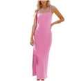 thumbnail image 2 of Wycnly Summer Dresses for Women Maxi Dress for Women Party Club Spaghetti Strap Knitted Bodycon Dress Women Fashion Solid Round Neck Sleeveless Long Sun Dresses, 2 of 7