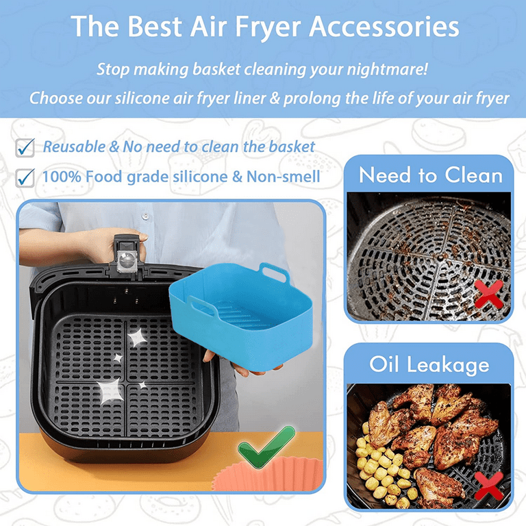 2pcs 7.5 Inch Reusable Silicone Air Fryer Liners For Air Fryer Basket,  Universal 5qt 6qt 7qt Air Fryer Accessories, Dishwasher Safe