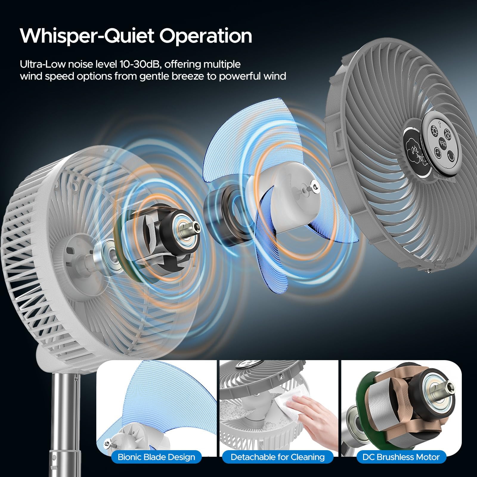 20000mAh Oscillating Standing Fan, 112hrs Rechargeable Battery Operated Fan with Remote/LED Light/Timer, Portable Battery Powered Fan, Pedestal Floor Fan for Bedroom Party Camping
