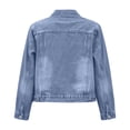 thumbnail image 5 of Women's Denim Jackets Multi Pockets Solid Color Long Sleeve Denim Jacket Collar Button Front Casual Trucker Coat Fall Winter Track Jackets with Pockets, 5 of 9