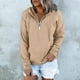 thumbnail image 2 of Gibobby Sudadera con cierre mujer, Sudadera con capucha para mujer, ajuste holgado, de felpa, casual, manga larga, cuello alto con capucha(Caqui,G), 2 of 5
