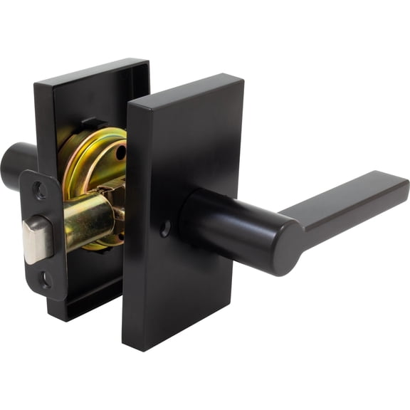 Stone Harbor Hardware Vienna Door Lever with Rectangular Rosette, Passage (Hall/Closet) Function, Matte Black