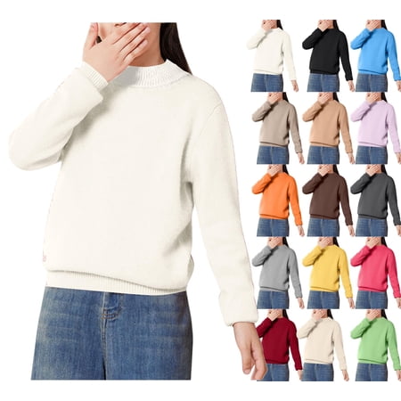 WAVSUF Girls Fleece Undershirt Crew Neck Soft Comfort Long Sleeve Fall Casual Top Beige 10-12