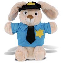 DolliBu Rabbit Police Officer Super Soft Plush Hand Puppet Toy - Soft Rabbit Cop Stuffed Animal Dress Up with Cute Cop Uniform and Cap Outfit - Police Plush Gift - 9 Inches