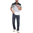 thumbnail image 2 of INSPIRE CHIC Men's Colorblock Striped Short Sleeve Three Button Work Polo Shirts S Black White, 2 of 5