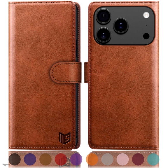 SUANPOT For iPhone 17 Pro Max Wallet Case with RFID Blocking Credit Card Holder,Light Brown