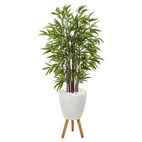 Nearly Natural 55in. Bamboo Artificial Tree in White Planter with Stand