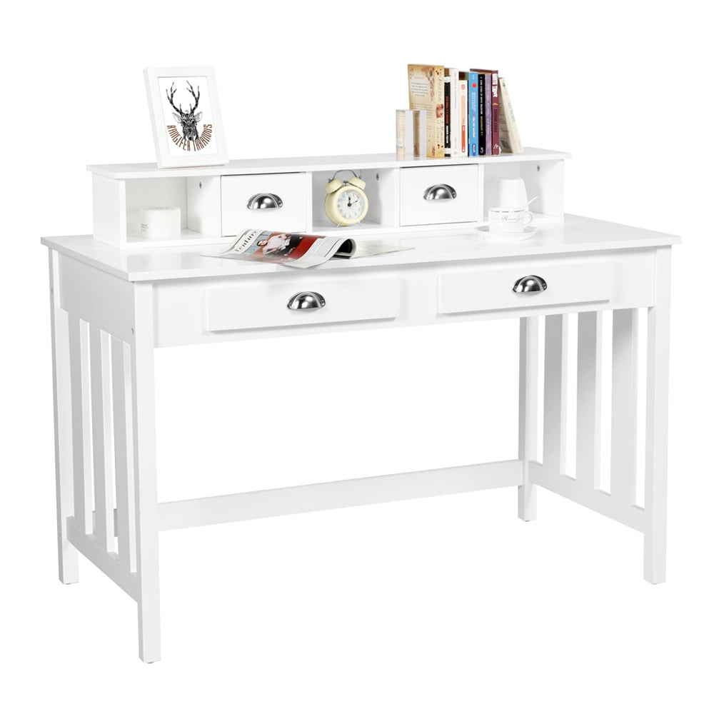 Yaheetech Modern Wood Computer Writing Desk with 4 Drawers, White Finish