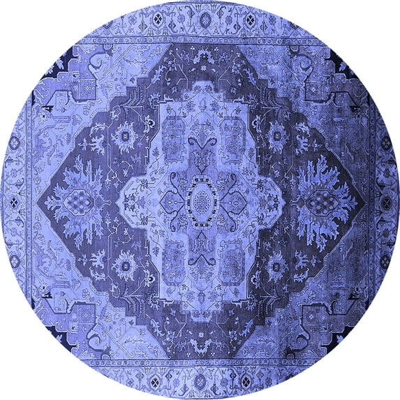 Ahgly Company Machine Washable Indoor Round Oriental Blue Industrial Area Rugs, 4' Round