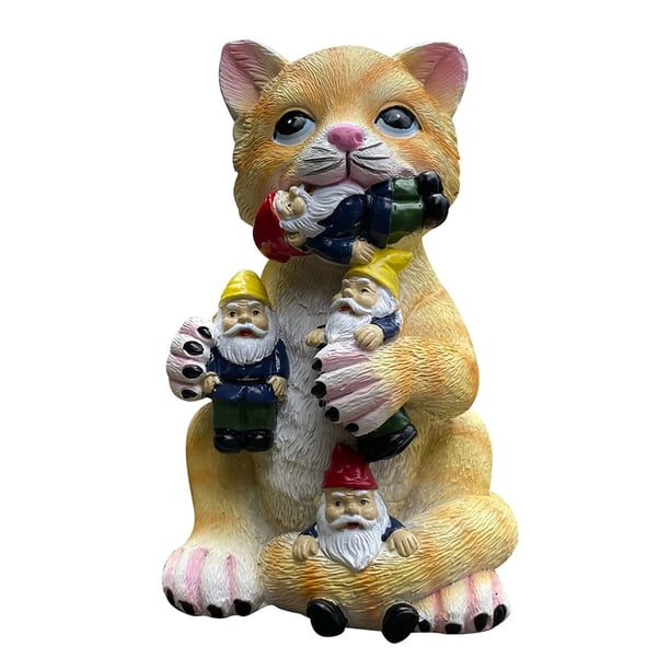 Decoración Navideña Para Jardín, Estatua De Gatos Que Comen Enanos, Adorno Artesanal De Resina, Decoración Para Jardín Y Exteriores Vogacara HA038525-00