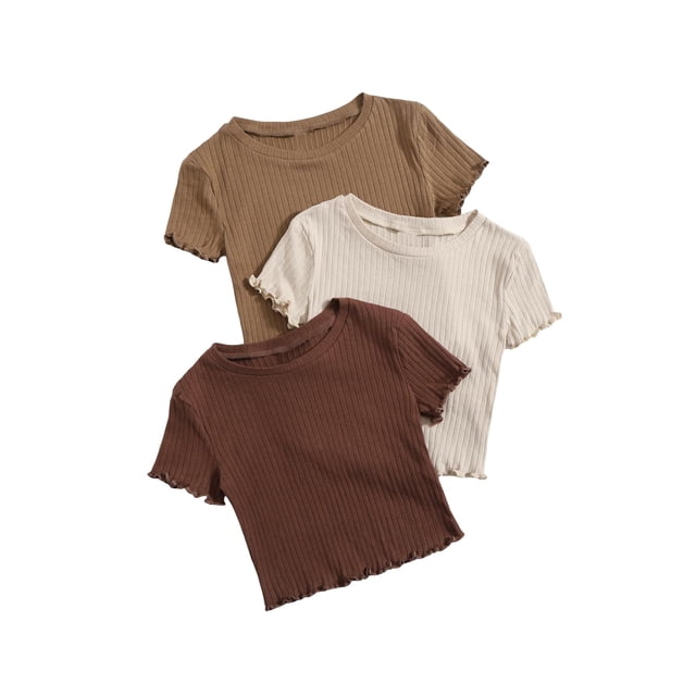 Clothing Floerns - Camiseta corta para niñas, color marrón, 10 años