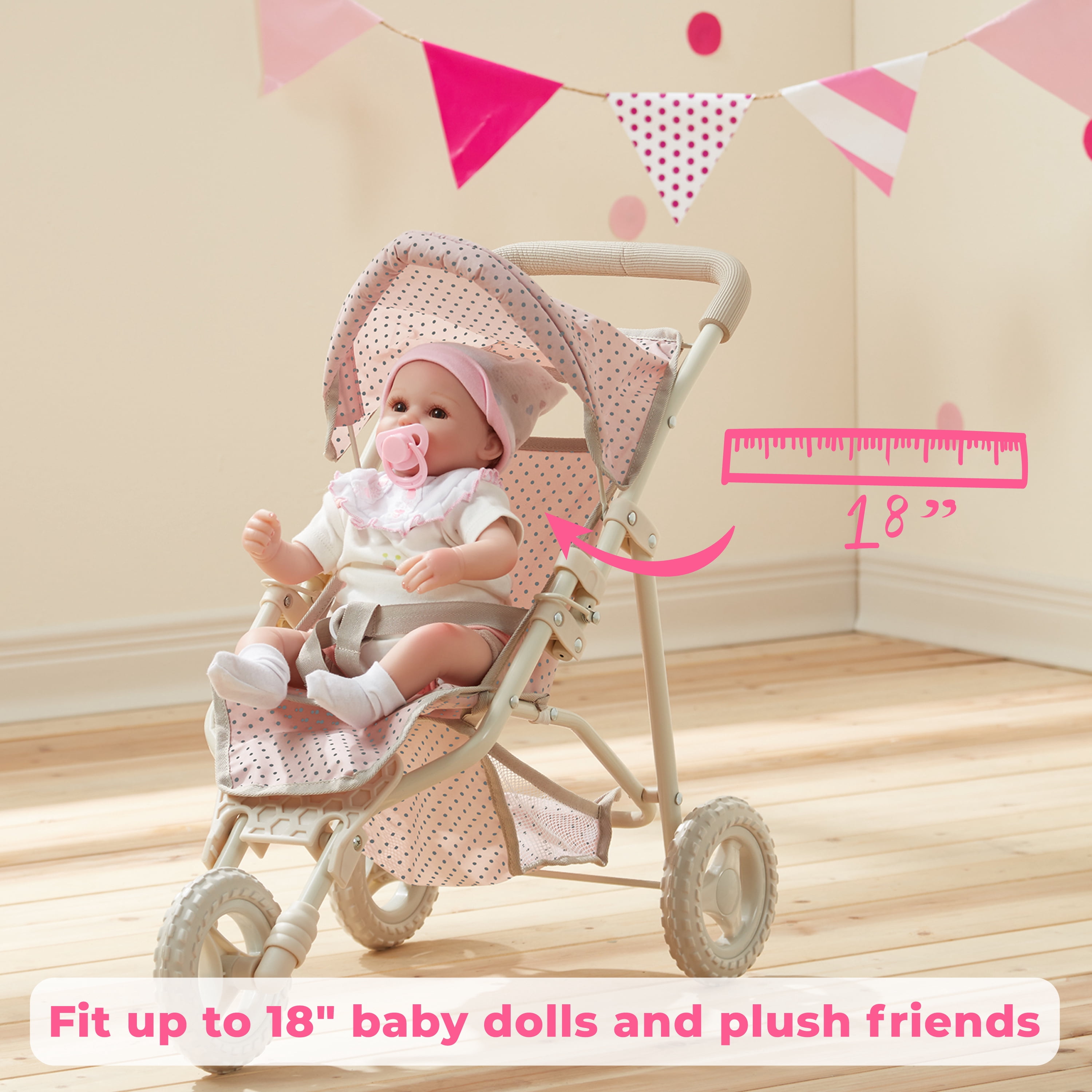 Olivia's Little World Polka Dots Princess Doll Jogging Stroller, Pink