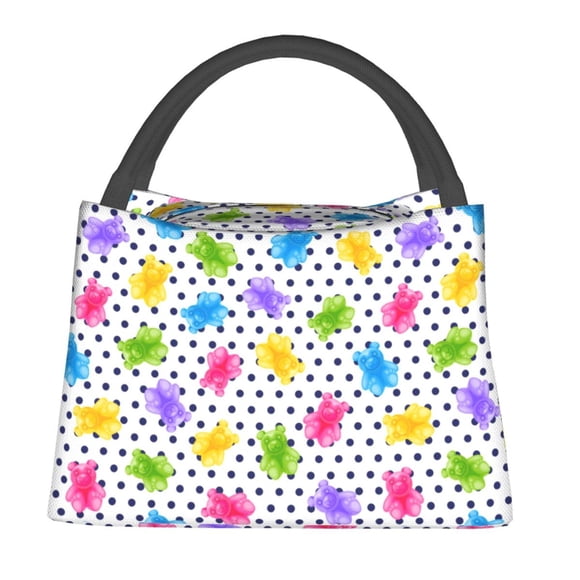 Fotbe Bear And Polka Dot Bolsa Térmica Portátil con Estampado, Bolsa de Entrega de Alimentos Aislada, Bolsa Reutilizable de Gran Capacidad para Comidas y Supermercado