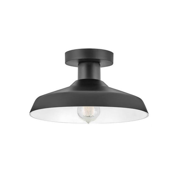 1 Light Outdoor Medium Flush Mount in Traditional and Industrial Style-6.5 inches Tall and 12 inches Wide-Black Finish Bailey Street Home