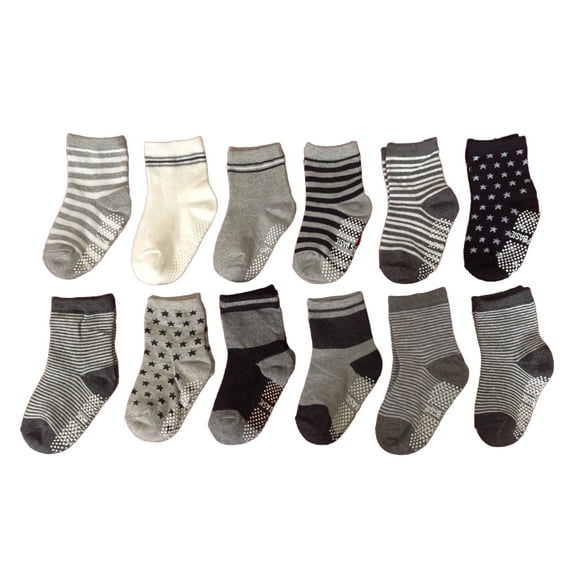Lian LifeStyle Baby Boy's 12 Pairs Pack Non-Skid Cotton Socks Multiple Color