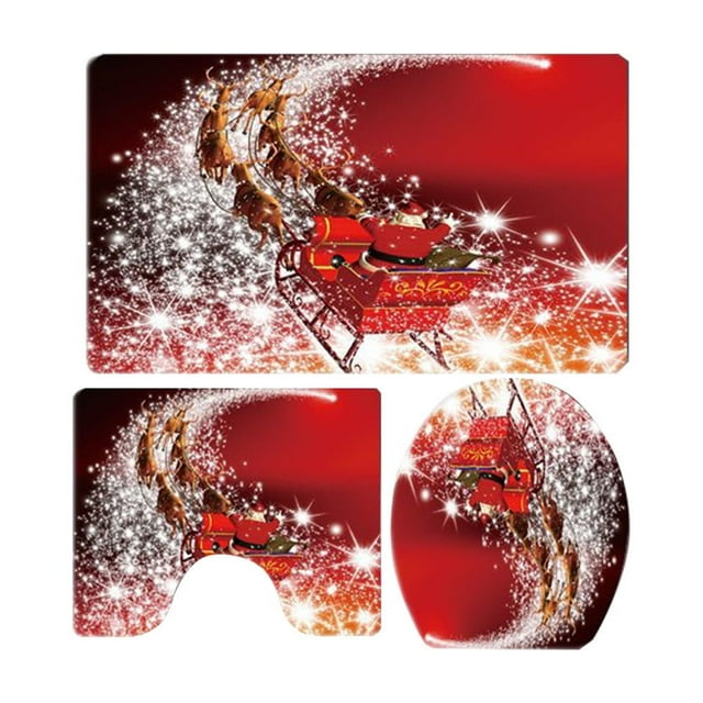 Bathroom Rugs and Mats Sets, Christmas Themed Non Slip Soft Absorbent Flooring Accessories for Shower Toilet