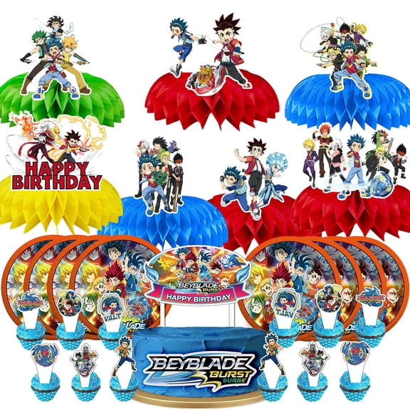 Beyblade Party Supplies Decor Plates Fans Decorations Honeycomb Centerpieces Cake Toppers