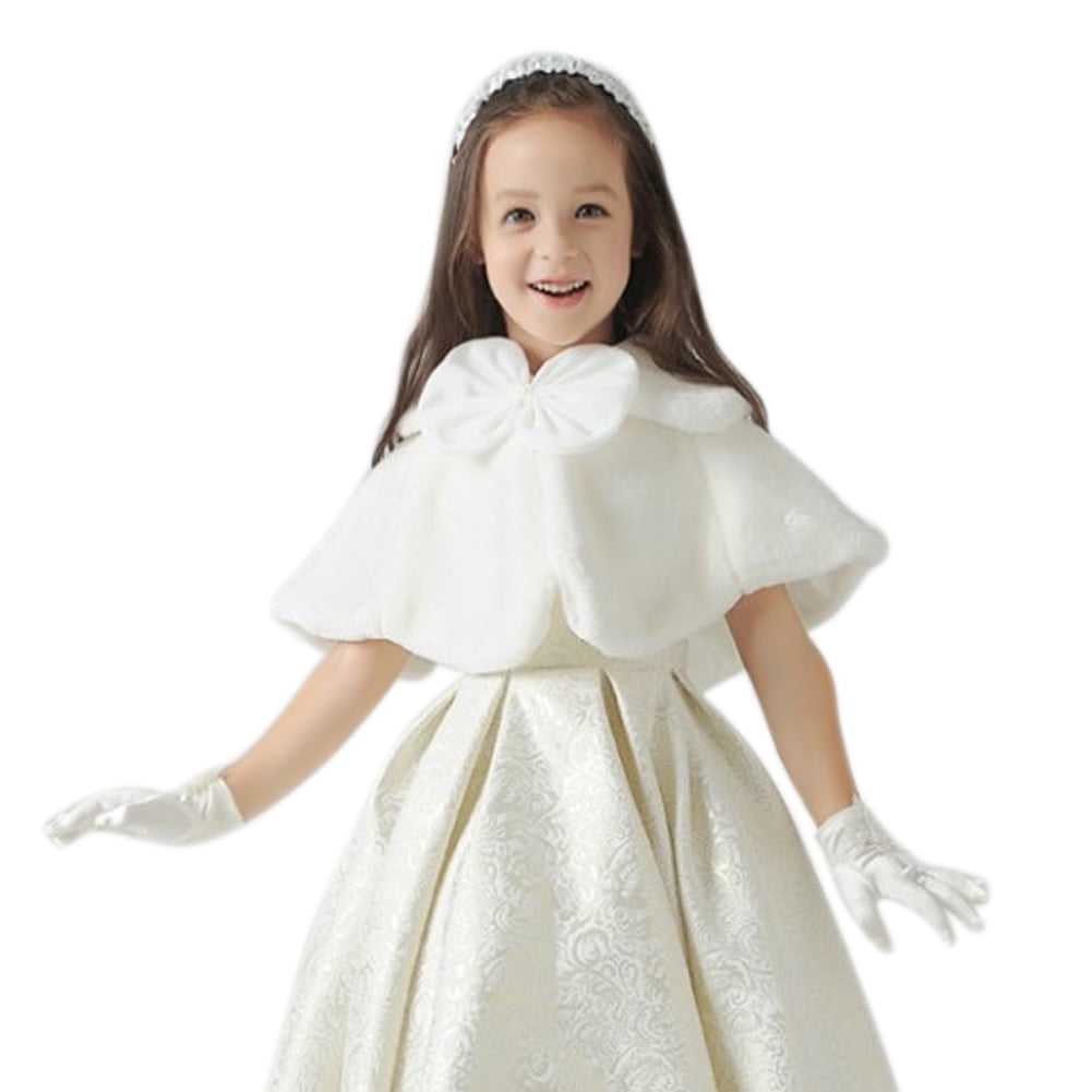 Child Girl Faux Fur Long Sleeve Bridesmaid Shrug/Wedding Bolero/Cape Coat/Jacket 