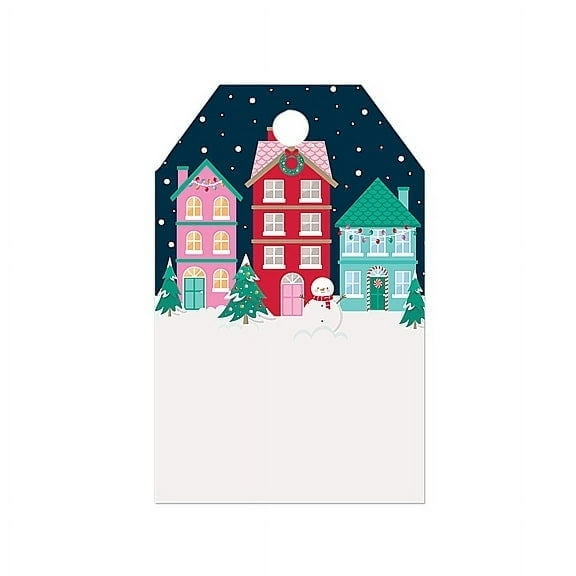 Christmas Village Gloss Gift Tags - 3 1/2in. X 2 1/4in. - 50 Pack (ptcv50) - Holiday Gift Tags, Christmas Gift Wrap