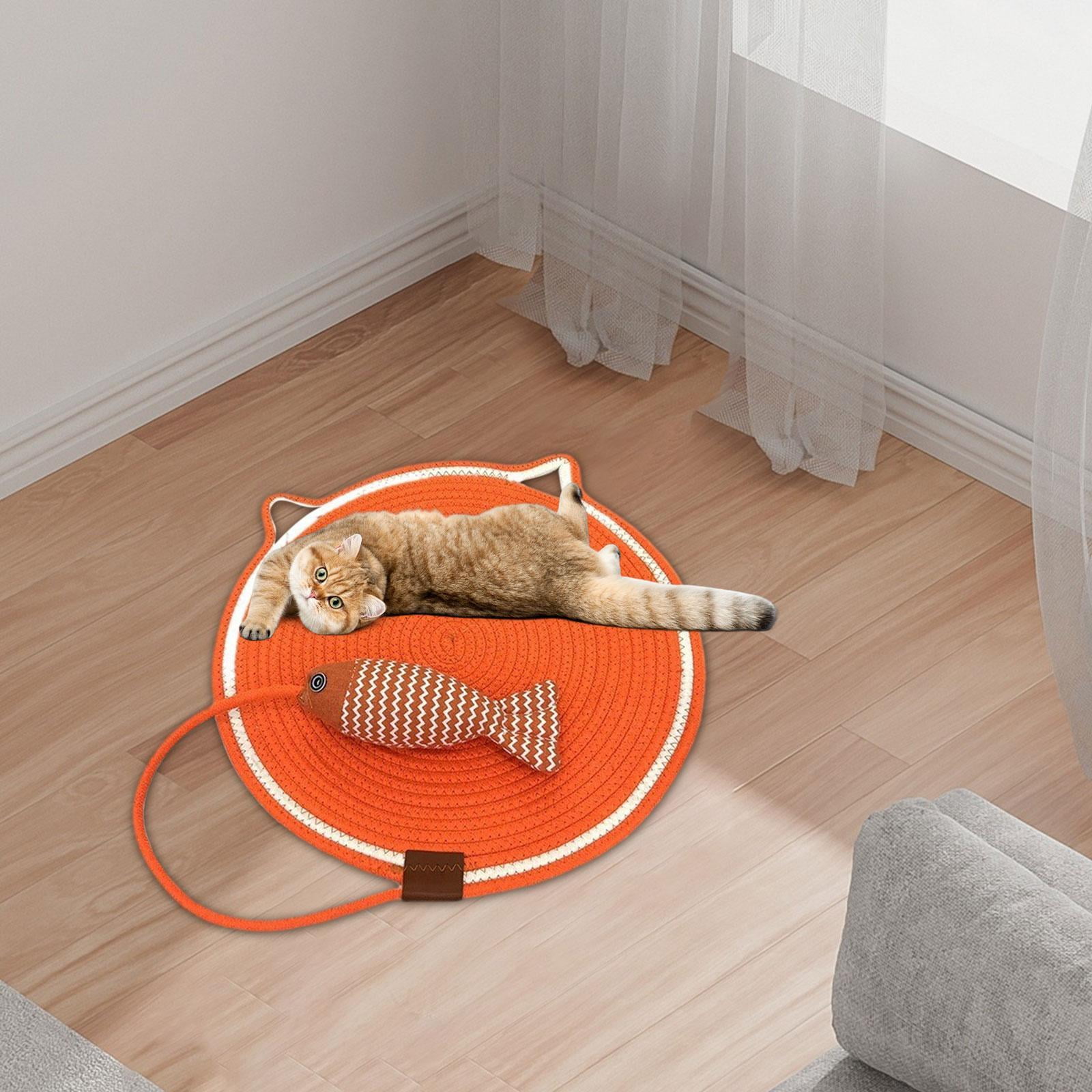 Gazechimp Cat Scratch Mat with Fishy Ball Cat Floor Scratching Pad for Couch Floor Rug L