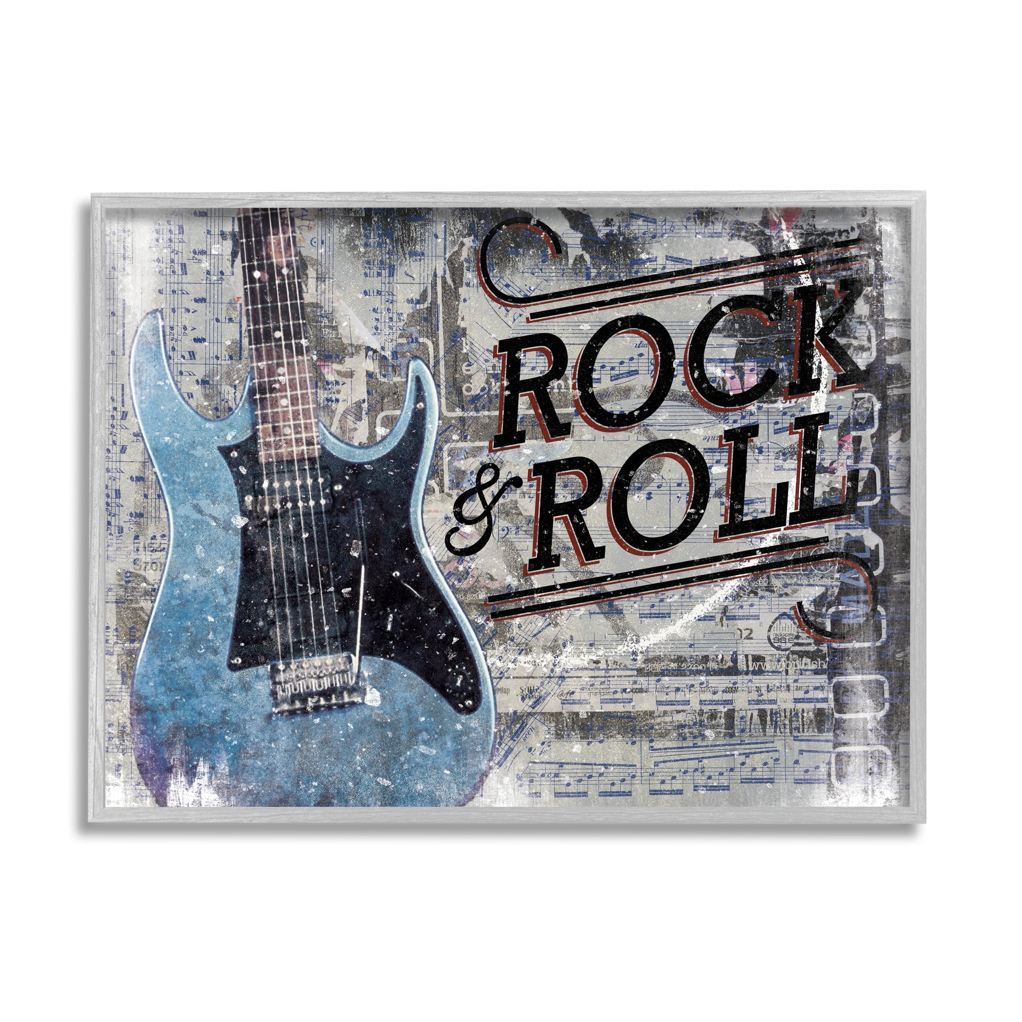 Stupell Industries Rock & Roll Electric Guitar Musical Score Grunge Background,20 x 16, Design by Cloverfield & Co.