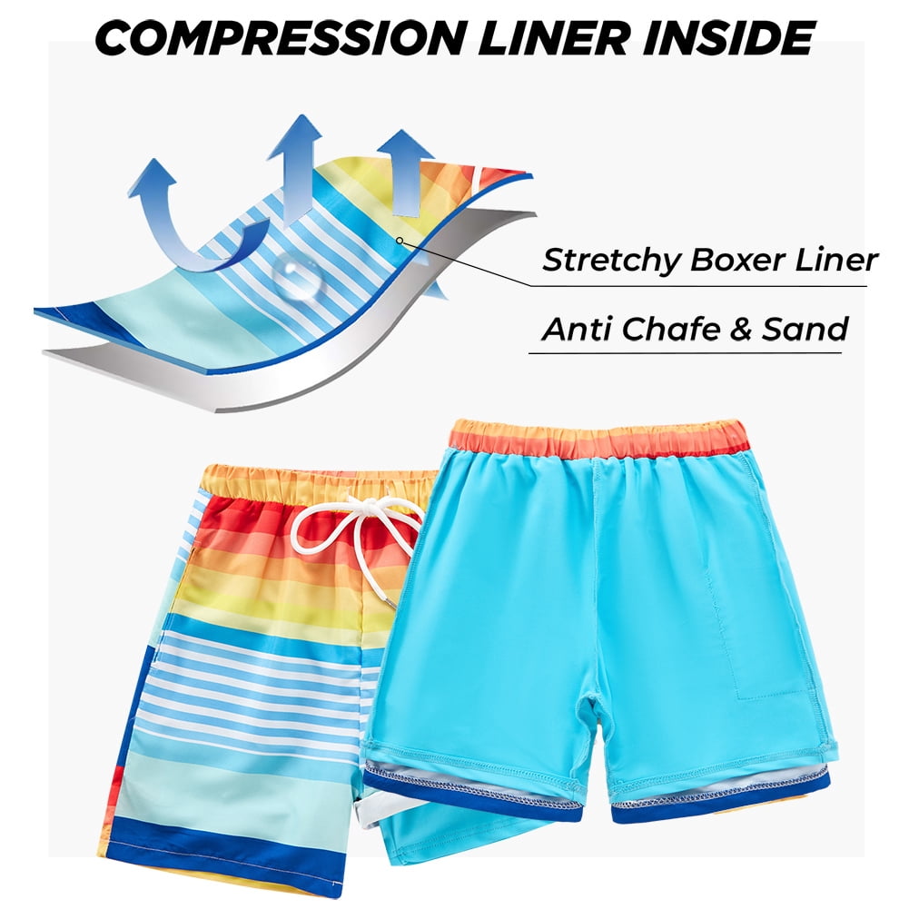 URMAGIC Boys Swim Trunks with Boxer Brief Liner Compression Anti Chafe Swimming Shorts Stretchy UPF Quick Dry Swimsuit 5-16 Years