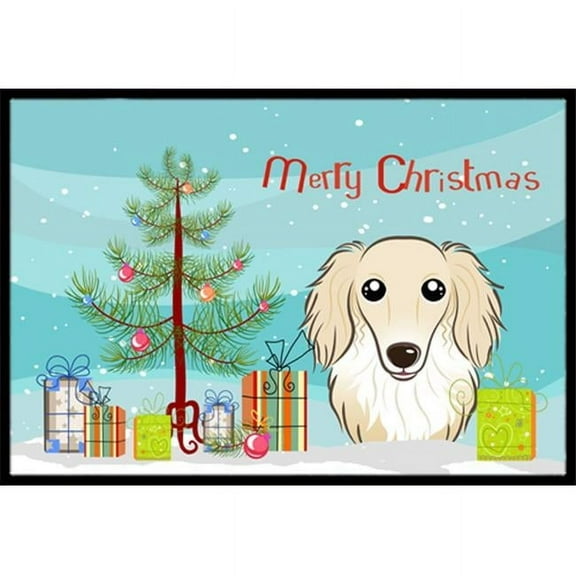 Carolines Treasures BB1584JMAT Christmas Tree & Longhair Creme Dachshund Indoor or Outdoor Mat- 24 x 36