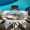 thumbnail image 5 of Christmas Round Tablecloth 55-60 Inch Round Fitted Table Cloth with Elastic Edge, Xmas Tree Snowman Snowflake Waterproof Table Cover Protector for Outdoor Picnic Party Dining, 5 of 6