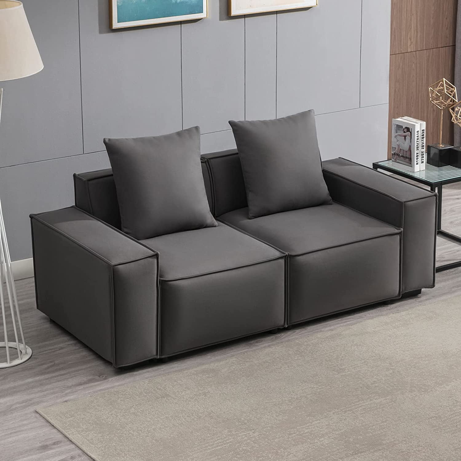 Mjkone Loveseat Modular Sectional Sofa,76.4" Luxury Leathaire Modern