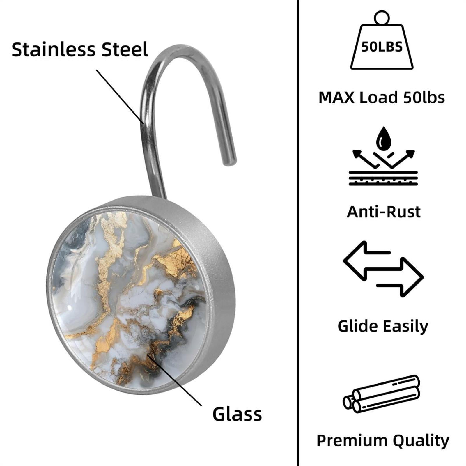 HemaKayy 12 Pcs Shower Curtain Hooks Bathroom Decorative Accessories Gold Foiled Marble Texture