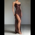 thumbnail image 4 of Vestido de Dama de con Tirantes Finos y Satén con Volantes para Mujer Marrón M, 4 of 8