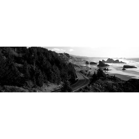 Highway along a coast Highway 101 Pacific Coastline Oregon USA Stretched Canvas - Panoramic Images (6 x