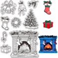 thumbnail image 1 of Sellos de goma transparentes con forma de coronas navideñas, campana de chimenea, bastones de caramelo, árbol de Navidad y calcetín. Sello de silicona transparente reutilizable., 1 of 9