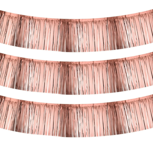 Guirnalda de Borlas de Papel de Aluminio de 10 Pies, Paquete de 3, Cortina de Fondo para Bodas y Cumpleaños, Rosa Dorado