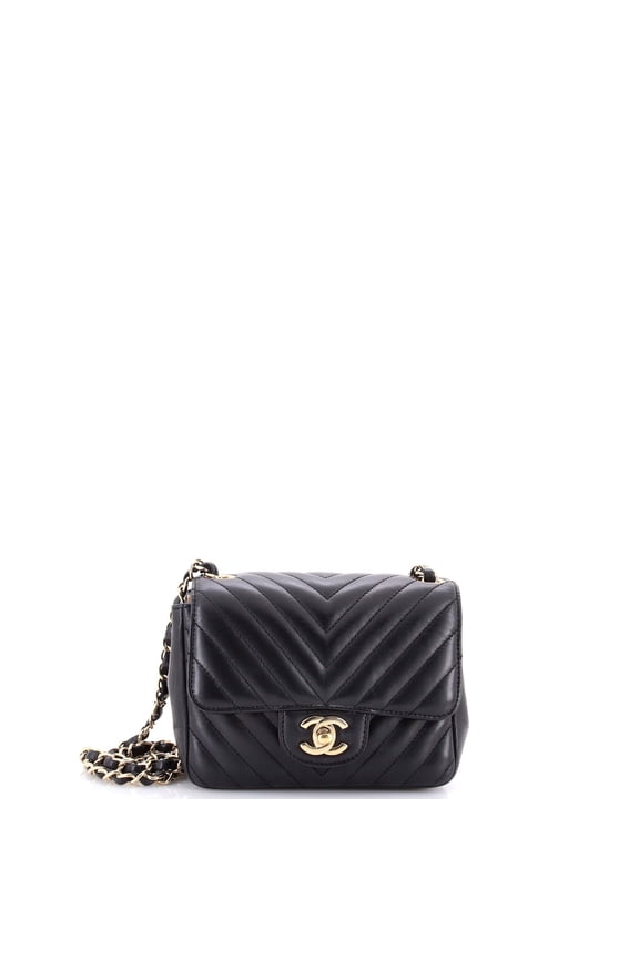 Pre-Owned Square Classic Single Flap Bag Chevron Lambskin Mini By Rebag