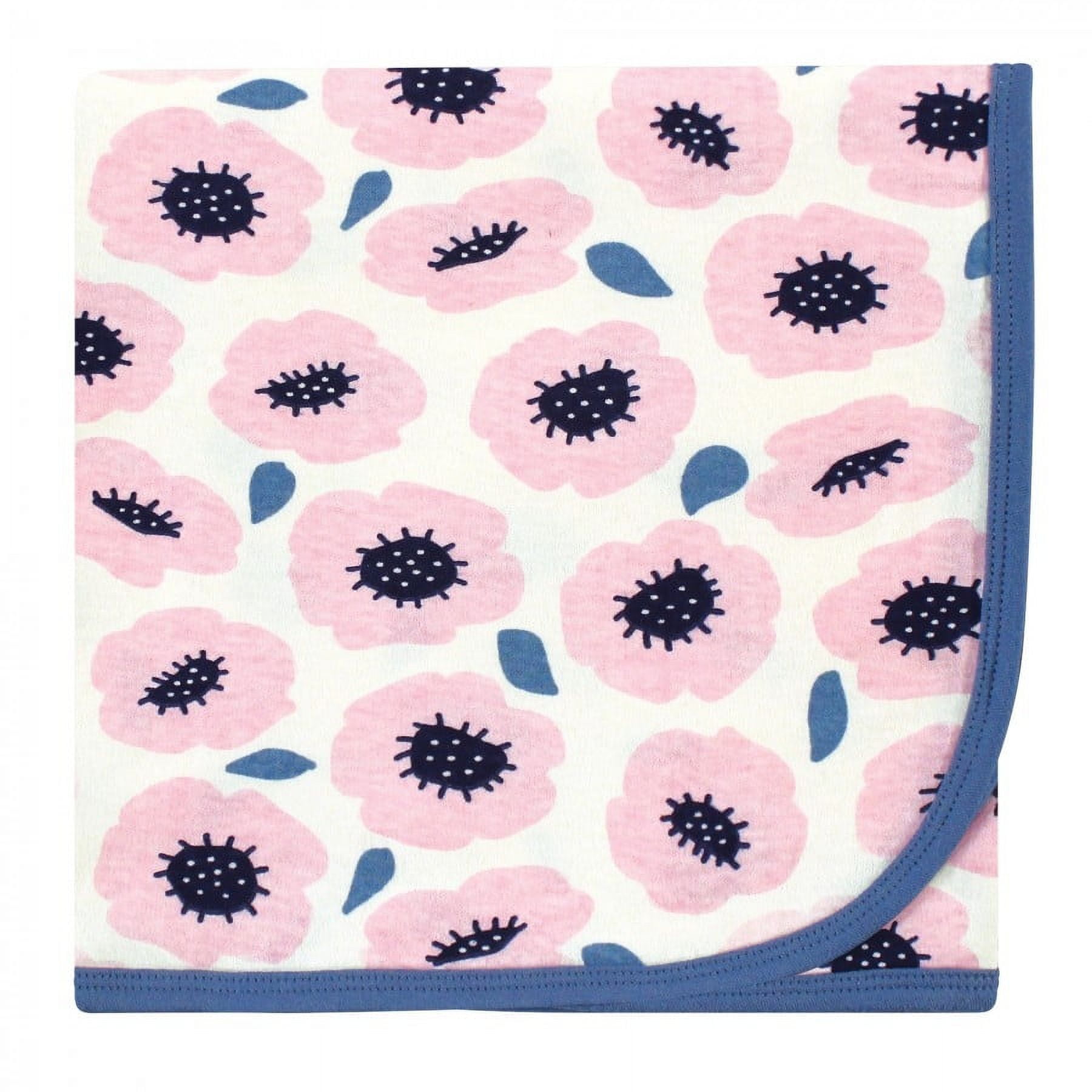 Touched by Nature Baby Girl Organic Cotton Swaddle Blanket and Headband or Cap, Blossoms, One Size