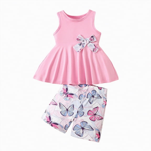 TOWED22 Infant Baby Girl 2 Piece Adorable Outfits Sleeveless Tee and Shorts Sweet Sets Summer Tank Top Clothing for Toddler Casual Elastic Waist Clothes(Pink,9-10 Y)